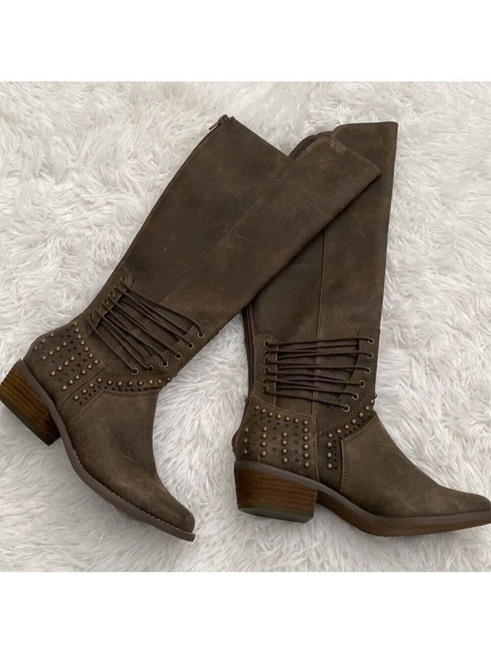 Not Rated weathered brown grommet & stitched riding boot - Picture 2 of 9